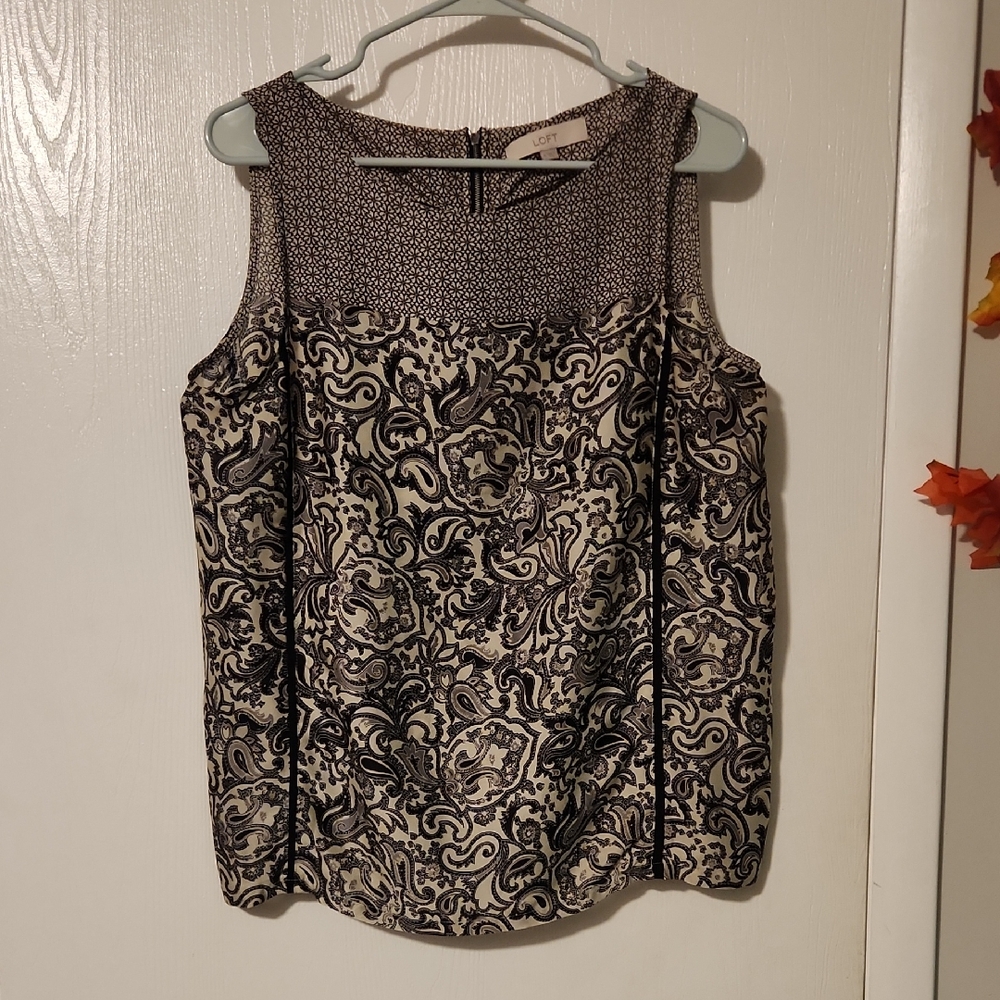 LOFT Black and Cream Patterned Blouse